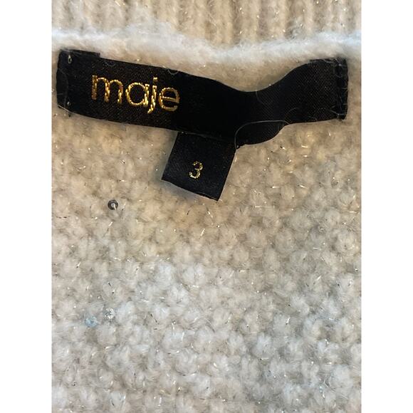 Maje Zip Up Contrast Black Stripe Cardigan Sparkle Wool Blend White Large - Picture 14 of 15
